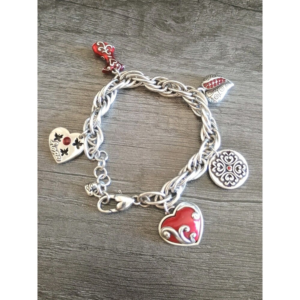Brighton Go Red Dress Heart Courage Love Hope Crystal Retired Charm Bracelet
